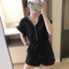 Traje Deportivo Americano Verano Estilo Coreano con Capucha Cintura Suéter de Estudiante Mono Shorts para Mujer ins Pantalones de Pierna Ancha Talla Grande Otoño