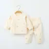Conjunto de bebé de cintura alta protector de barriga con entrepierna abierta, unisex, algodón puro, capa base de manga larga para primavera y otoño, ropa y pantalones de otoño para recién nacidos