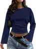 2026 Europeu e Americano Transfronteiriço Novo Estilo Feminino Outono Franzido Lateral Stretch Slim Fit Manga Curta Manga Flare Blusa
