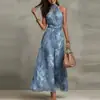 Nuevo vestido largo de verano para mujer, elegante, sin mangas, de cuello halter, con cintura estampada y estilo europeo y americano