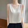 2026 Nueva Camisola de Seda de Hielo Redonda de Imitación de Corte Holgado para Mujer, Adecuada para Uso Interior y Exterior, Top de Verano sin Mangas con Cuello en V