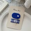 Presilha de Cabelo Oval Pequena Fragrante Estilo Coreano Retrô para Crianças, Presilha de Franja Jeans Azul da Moda e Versátil com Elástico de Cabelo