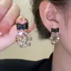 Pendientes Vintage de Moño Negro con Cristales para Mujer, Estilo Nicho con Pedrería, Pendientes Elegantes Coreanos de Celebridad de Internet, Pendientes Modelo Nuevo 2025