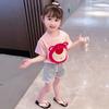 Meninas manga curta verão t-shirt crianças de manga curta morango urso desenhos animados bordado top infantil moda roupas soltas