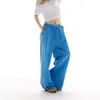 Pantalones de Chándal Azules de Pierna Ancha Estilo Perezoso Suelto con Pedrería de Pierna Recta de Cintura Baja para Hombre y Mujer