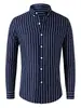 Camisa de Manga Larga con Rayas Verticales para Hombre, Corte Ajustado, Cuello de Solapa, Ropa de Trabajo Casual, Ropa Multicolor Versátil para Hombre de Venta Transfronteriza