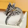 Anillo de Dragón Dominante Estilo Étnico Negro Plata Envejecida Retro Plata Tailandesa Trendy Hip Hop Artesanía Antigua Anillo de Dragón Panlong