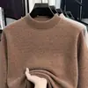 Suéter Cálido de Punto Holgado Casual para Hombre con Imitación de Cristal, Terciopelo de Hurón, Cuello Alto Medio de Invierno con Forro Polar