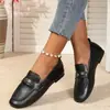 Zapatos Planos de Mocasín Suaves de Gran Tamaño Transfronterizos para Mujer, Punta Cuadrada, Zapatos Individuales, Zapatos de Cuero Pequeños Retro de Camelia para Mujer