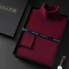 Caja de Regalo Suéter de Cachemira para Hombre de Edad Media y Joven Punto de Cuello Alto Otoño e Invierno Estilo Nuevo Suéter de Lana de Alta Gama como Capa Base