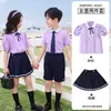 Traje de Verano para Jardín de Infancia Uniforme Escolar Morado para Estudiantes de Primaria Traje de Clase Infantil Traje de Actuación Traje de Dos Piezas de Manga Corta de Verano