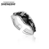 Anillo abierto con diseño de gota de esmalte negro con letra de otoño para mujer, anillo de dedo con personalidad de moda, anillo de marea