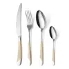 Juego de cubiertos de cuatro piezas con cuchillos, tenedores y cucharas de acero inoxidable, que incluye cuchillos para bistec, tenedores, cucharas y utensilios de cocina