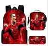 Mochila Deportiva de Tres Piezas Ronaldo Estrella de Fútbol Transfronteriza Bolsa para Comida Bolsa para Lápices Estudiantes de Primaria y Secundaria Mochila Casual Reductora de Carga