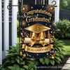 Bandera de Jardín para Fiesta de Graduación Negro Oro Lentejuelas Diseño de Birrete Decoración para Fiesta de Ceremonia Telón de Fondo Muro de Fotos