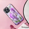Aplicable a Apple 18PRO Funda de Vidrio Templado 17PROMAX Tulipán Morado Cubierta Protectora iPhone16 Flor 17E
