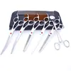 Tijeras de belleza para mascotas de 7.0 pulgadas color negro galvanizado 5 dientes de corte recto tijeras de corte curvo tijeras de hueso de pescado peine de fila en stock