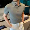 Camiseta de Manga Corta de Seda Helada para Hombre Verano 2026, Top Texturizado de Tacto Fresco Sin Costuras de Media Manga, Camisa Polo Casual con Cuello