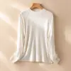 Elegante moda cuello redondo manga larga tejido 100% lana pura modelo 2026 para mujer suave ajuste ceñido jersey camiseta básica