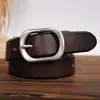 Cinturón de Primera Capa de Piel de Vaca Estilo Ins para Mujer, Cuero Genuino Versátil para Jeans Casual Versión Coreana Hebilla de Pin Moda Simple