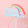Decoración de bandera para insertar en pastel de cumpleaños, tarjeta de decoración de vestido arcoíris, tarjeta de inserción de estrella arcoíris, decoración de pastel de postre