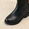 Botas altas de color liso con punta redonda y tacón grueso con cordones en la espalda para niñas, de comercio exterior transfronterizo europeo y americano para niños