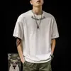 Camiseta de Manga Corta Bordada de Algodón Puro Americano Talla Grande para Hombre Marca de Moda ins Verano Nueva Moda Holgada Retro Media Manga Hombre