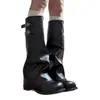 Botas largas de suela gruesa para mujer, novedad otoño 2026, botas plisadas apiladas vintage con tacón grueso y hebilla de cinturón