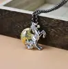 Colar de unicórnio vintage em prata de lei 925 pingente de Pégaso tridimensional frente e verso corrente para suéter personalidade homens e mulheres atacado