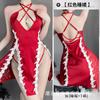 Lin linting fina feminina sexy sexy lingerie profunda v tentação fenda lateral bordada cinta camisola série 2509