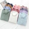 Camisa de manga larga de hilo de algodón de doble capa para mujer, estilo japonés artístico, algodón suave y agradable para la piel, versátil, top de fondo para otoño