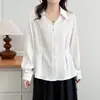 [Especial] Blusa Elegante de Manga Larga con Cuello en V y Ceñidor en la Cintura de 100 kg para Chicas Curvilíneas, Elegante Blusa de Oficina 1060
