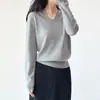 Suéter de punto para mujer con cuello en V, holgado, para usar como capa interior, otoño invierno, color liso, top básico para mujer