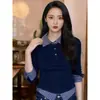Camisa falsa de dos piezas empalmada para mujer, nuevo estilo coreano para primavera y otoño, capa base para otoño e invierno, top de manga larga para principios de otoño