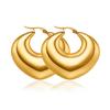Diseño Elegante, Aretes de Acero Inoxidable Brillante en Forma de Corazón Puntiagudo, Aretes Huecos Mini Gruesos Retro de Moda de Acero de Titanio