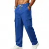 Calça Longa Masculina Europeia e Americana Transfronteiriça para Todas as Estações, Tecido Terry Resistente, Esportes ao Ar Livre, Retro, para Ir ao Trabalho, Casual, Corrida, Multi-Bolsos, Roupa de Trabalho
