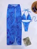 Comercio exterior transfronterizo, traje de baño bikini separado, estampado, sexy, conjunto de playa de tres piezas con temática isleña, traje de baño bikini para mujer