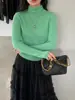 Suéter de Tricô Gola Alta Texturizado de Alta Qualidade Estilo Coreano Jiangzuo para Mulheres, Top Fino Estampado de Alta Elasticidade F529
