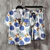 Camisa de praia havaiana com flores, conjunto bonito masculino de rufião, bonito, moderno, manga curta, shorts, hip-hop, roupa de duas peças