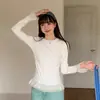 Toma Real # Camiseta de Manga Larga para Mujer 2026 Nuevo Estilo Camisa Básica con Lazo y Dobladillo de Encaje Top de Moda