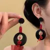 Estilo Étnico de Xizang Contraste de Cores Contas de Madeira Vermelho e Preto Flor Redonda Brincos Retrô Nicho Estiloso Elegante Brincos de Luxo