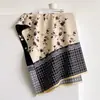 Cachecol vintage xadrez floral estilo francês em falso cashmere para mulheres, xale jacquard dupla face, aquecedor de pescoço quente outono e inverno 2026