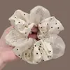 Scrunchie de Renda com Coração e Bolinhas Elegante Estilo Coreano, Acessório de Cabelo com Toque de Luxo, Elástico de Cabelo para Coque Feminino, Corda de Cabelo para Rabo de Cavalo