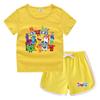 Conjunto de Camiseta e Shorts de Gola Redonda de Verão 2026 para Crianças Estilo Coreano Casual Absorvente de Suor Cor Doce Conjunto de Moletom para Crianças Pequenas
