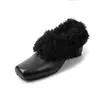 Zapatos Peludos de Invierno para Mujer, Versátiles Elevadores de Altura, Punta Cuadrada, Felpa Adicional, Zapatos Cálidos para Mujer