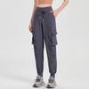 B2551 Calças Esportivas de Cintura Alta com Controle de Barriga Femininas Bolso Lateral Calças Casuais de Fitness Femininas Calças de Corrida Soltas