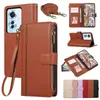 Funda tipo cartera con cremallera y múltiples ranuras para tarjetas en relieve para Oppo A6X con correa para el cuello Find X9Ultra Funda de cuero tipo flip
