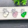 Colgante de Calcedonia Natural Mariposa Calabaza Rosa para Mujer, Lujo Ligero Estilo Chino Cobre Plateado Ágata Verde Alto Hielo Colgante Transmisión en Vivo