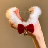 Colar de Pelúcia com Sino e Laço Vermelho de Natal para Mulheres, Gargantilha com Atmosfera Festiva, Corrente Fina para Clavícula