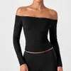 Camiseta Deportiva Cai Jue de un Hombro con Mangas Largas para Mujer, Sencilla, Moderna, Versátil, Ajustada, Sexy, Descubierta del Hombro, Adelgazante, Top Casual